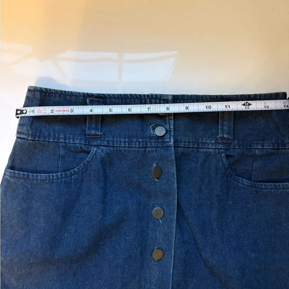 Vintage 70s Denim Button Front Skirt | High Waisted Midi Jean Skirt | Misses Spo